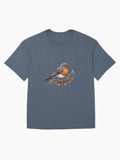 American Robin Bird Oversized T Shirt Minimal Style
