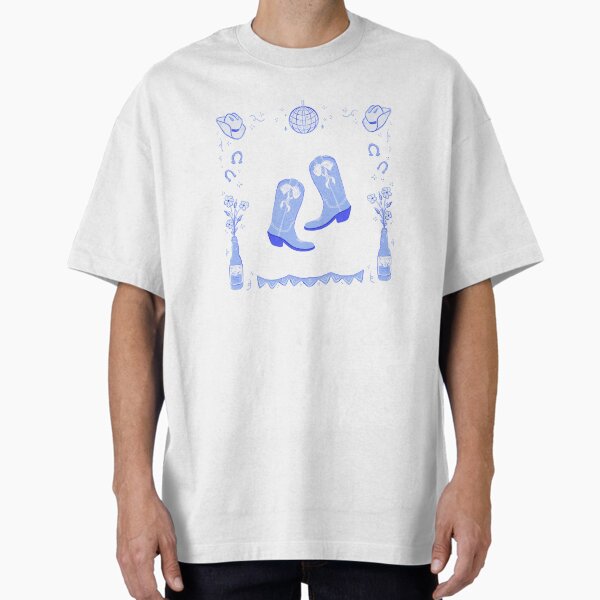 Line dance party, coquette cowgirl, blue western  Oversized T-Shirt by rizdrawings