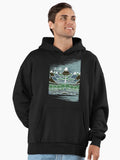 A Halflings journey on a mountain path through an elven wood in the style of J R R Tolkien Premium Oversized Hoodie Hood