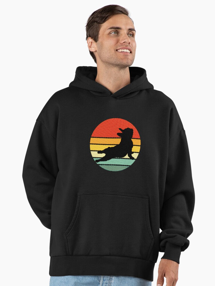 French bulldog yoga style frenchie on vintage pop sunset Premium Oversized Hoodie Hoodie High Search Demand Gift Ready