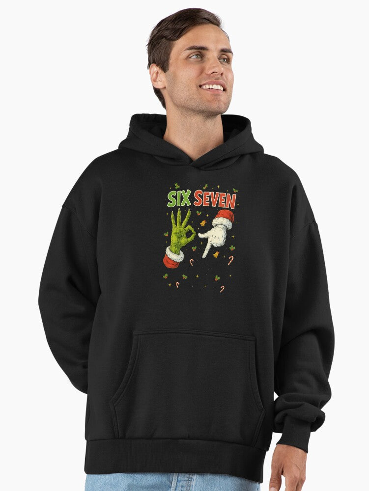 Six Seven Christmas Hands Funny Holiday Festive Premium Oversized Hoodie | Premium Unisex T-Shirt, Trending Graphic Tee