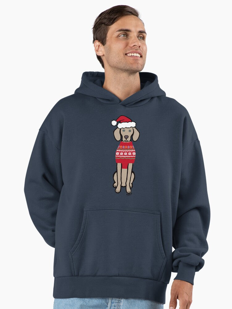 Weimaraner Christmas Santa Hat and Nordic Sweater Premium Oversized Hoodie Hoodie Premium Print Hot Right Now