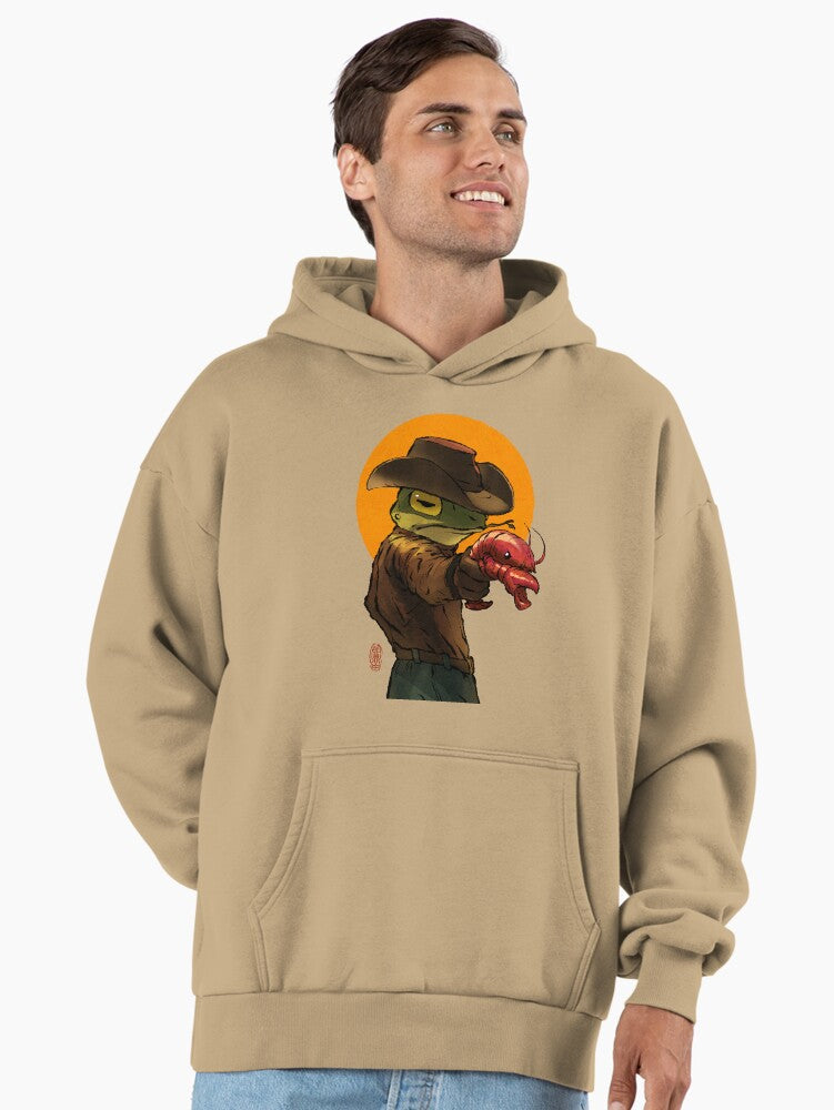 gunslinger cowboy western frog with pistol shrimp crawdad artwork drawing Premium Oversized Hoodie Hoodie Viral TikTok D