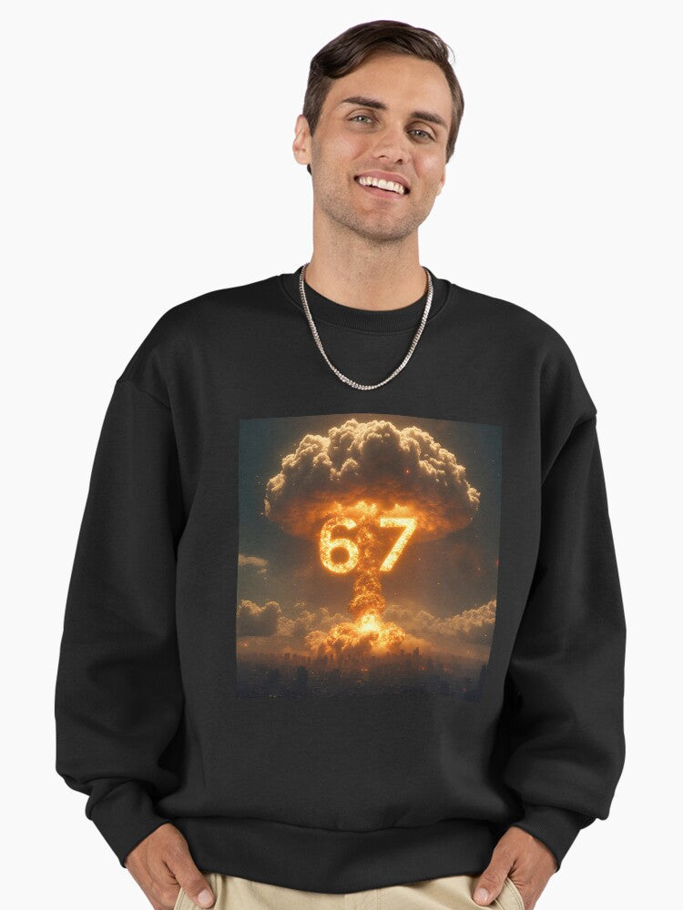 Six Seven 6-7 Nuclear Explosion Mushroom Cloud Gamma Premium Oversized Sweatshirt | Premium Unisex T-Shirt, Trending Graphic Tee