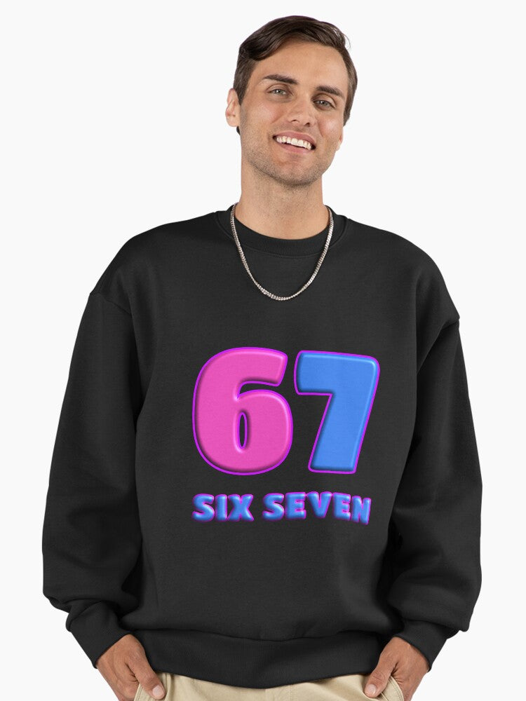 67 Six Seven Meme Y2K Bubble Retro Look Premium Oversized Sweatshirt | Premium Unisex T-Shirt, Trending Graphic Tee