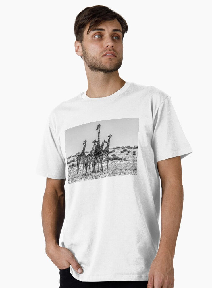 Monochrome Tower Giraffe Family on the Open Plain Premium T Shirt T Shirt Trending 2025 Daily Comfort Wear